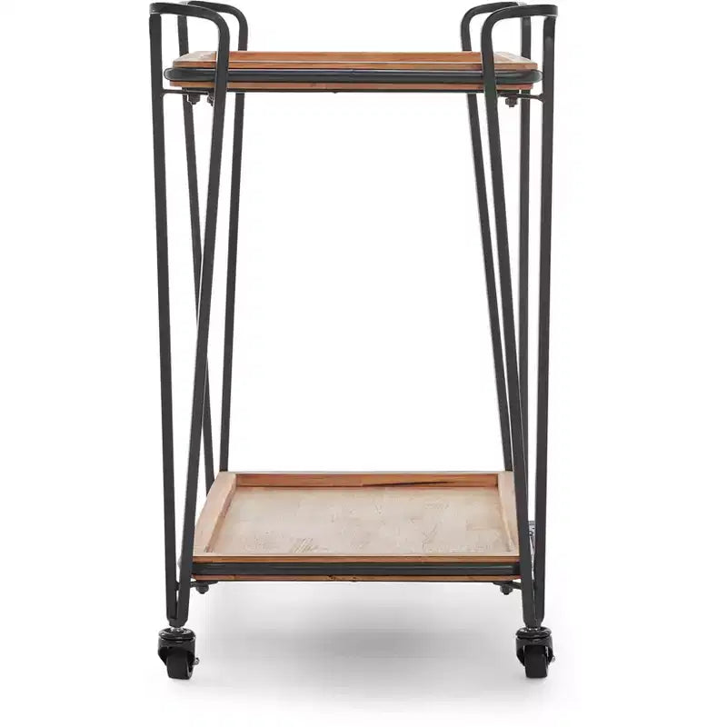 ClickDecor Cooper Bar Cart Black: Rubberwood Surface, Metal Frame, 2-Tier Beverage Serving Cart with Wheels