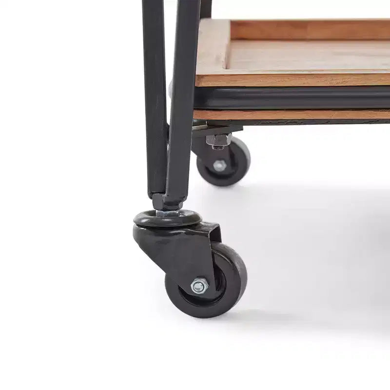 ClickDecor Cooper Bar Cart Black: Rubberwood Surface, Metal Frame, 2-Tier Beverage Serving Cart with Wheels