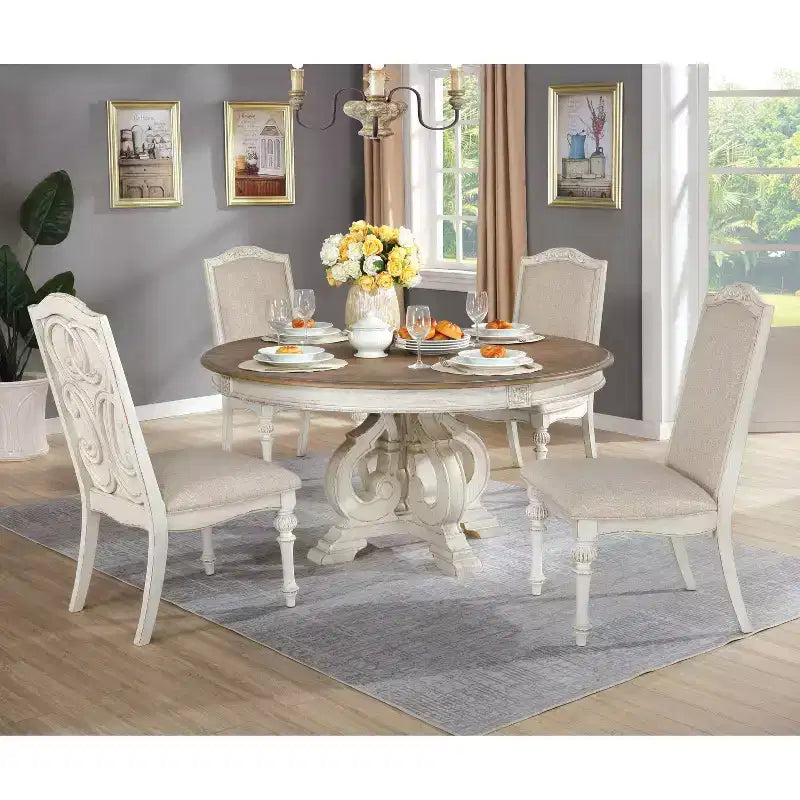 Frainio Round Dining Table White - HOMES: Inside + Out: Cottage Chic, Seats 6, Pedestal Base