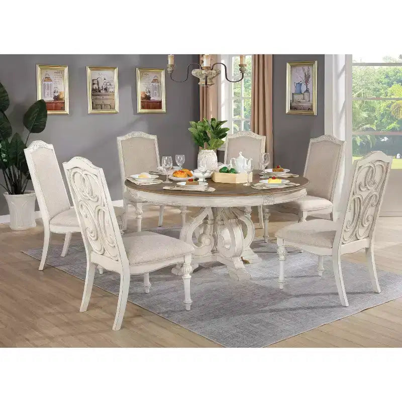 Frainio Round Dining Table White - HOMES: Inside + Out: Cottage Chic, Seats 6, Pedestal Base
