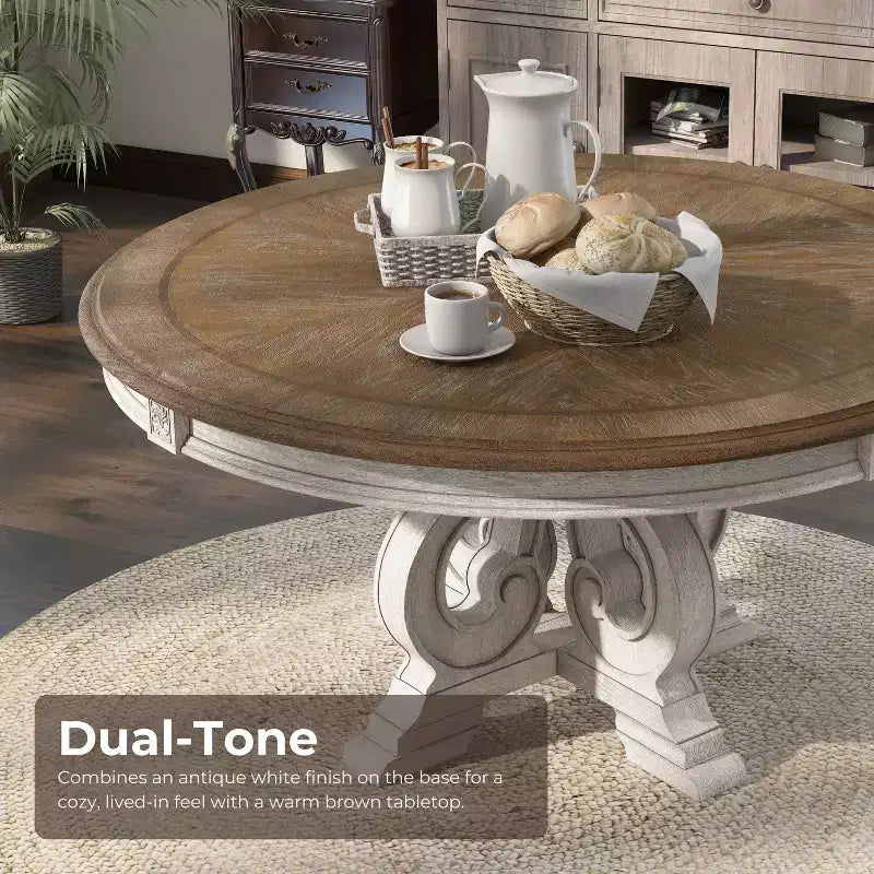 Frainio Round Dining Table White - HOMES: Inside + Out: Cottage Chic, Seats 6, Pedestal Base