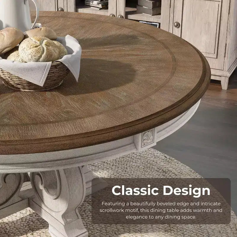 Frainio Round Dining Table White - HOMES: Inside + Out: Cottage Chic, Seats 6, Pedestal Base