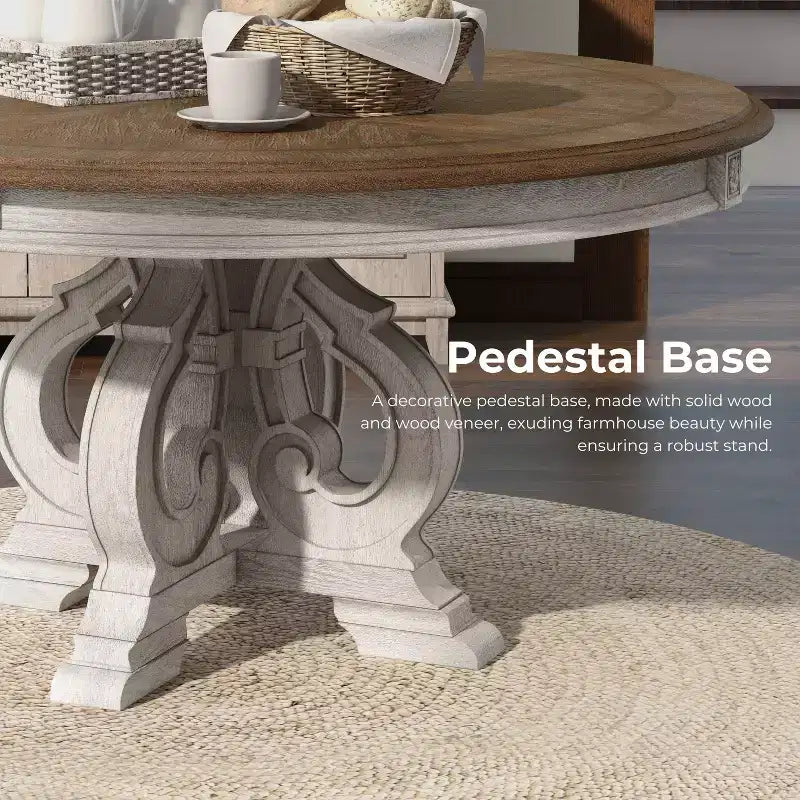 Frainio Round Dining Table White - HOMES: Inside + Out: Cottage Chic, Seats 6, Pedestal Base
