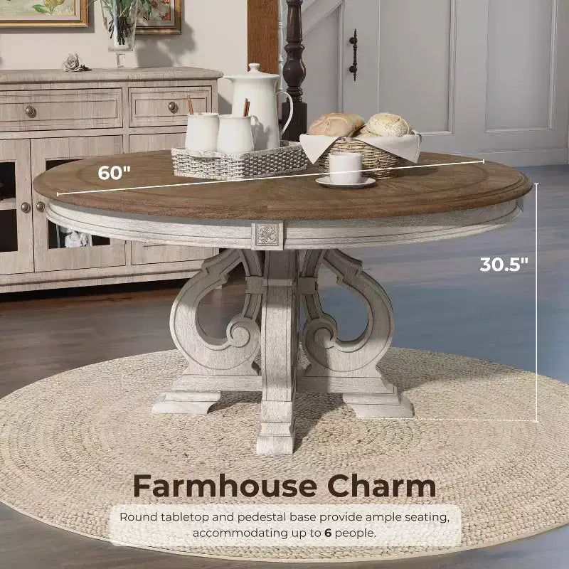 Frainio Round Dining Table White - HOMES: Inside + Out: Cottage Chic, Seats 6, Pedestal Base