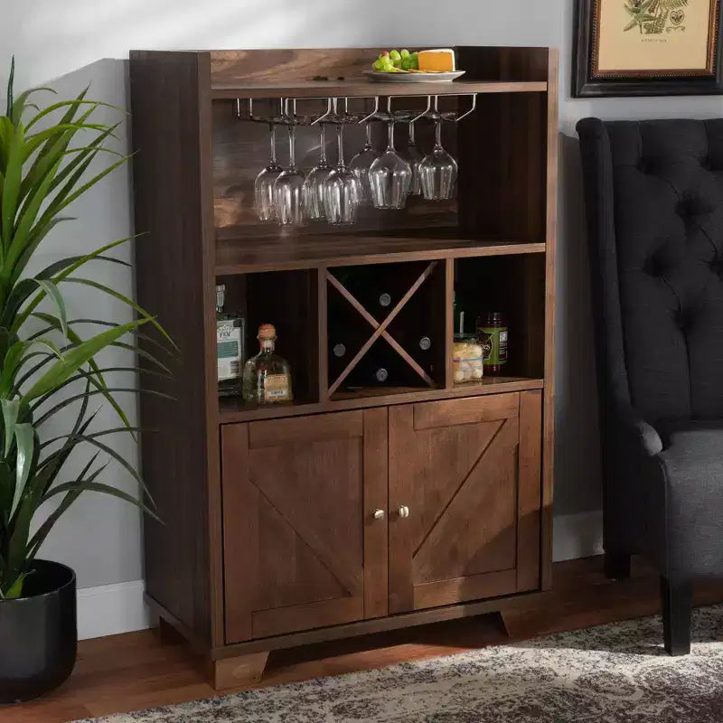 Meuble de rangement pour vin en bois fini noyer Carrie Walnut - Baxton Studio