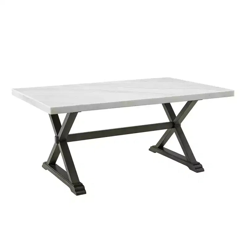 Landon Marble Dining Table White - Picket House Furnishings: Espresso Base, Transitional Style, Seats 4
