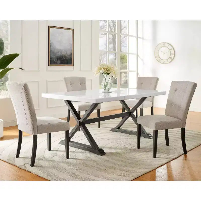 Landon Marble Dining Table White - Picket House Furnishings: Espresso Base, Transitional Style, Seats 4