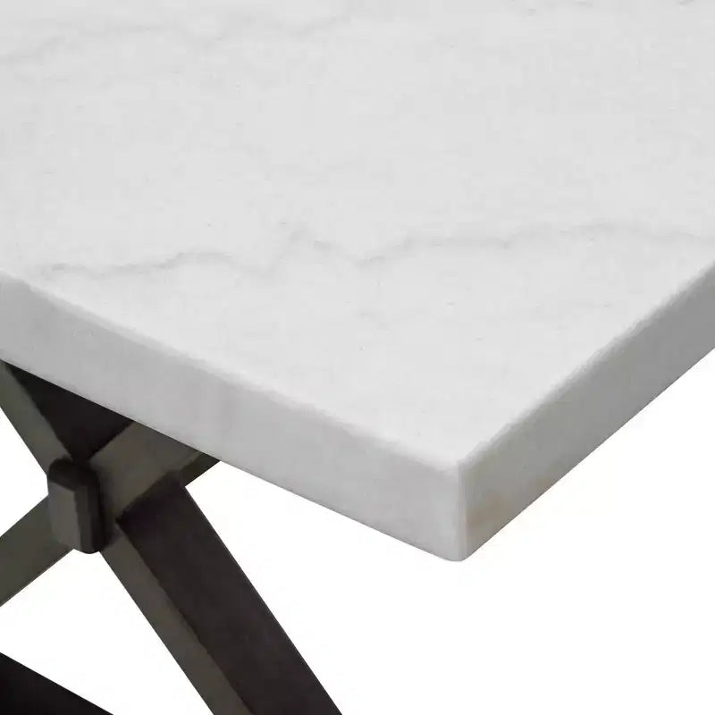 Landon Marble Dining Table White - Picket House Furnishings: Espresso Base, Transitional Style, Seats 4