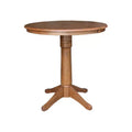 36.1" Lillian Round Top Pedestal 12" Drop Leaf Dining Table Distressed Oak - International Concepts: Solid Wood, Extendable