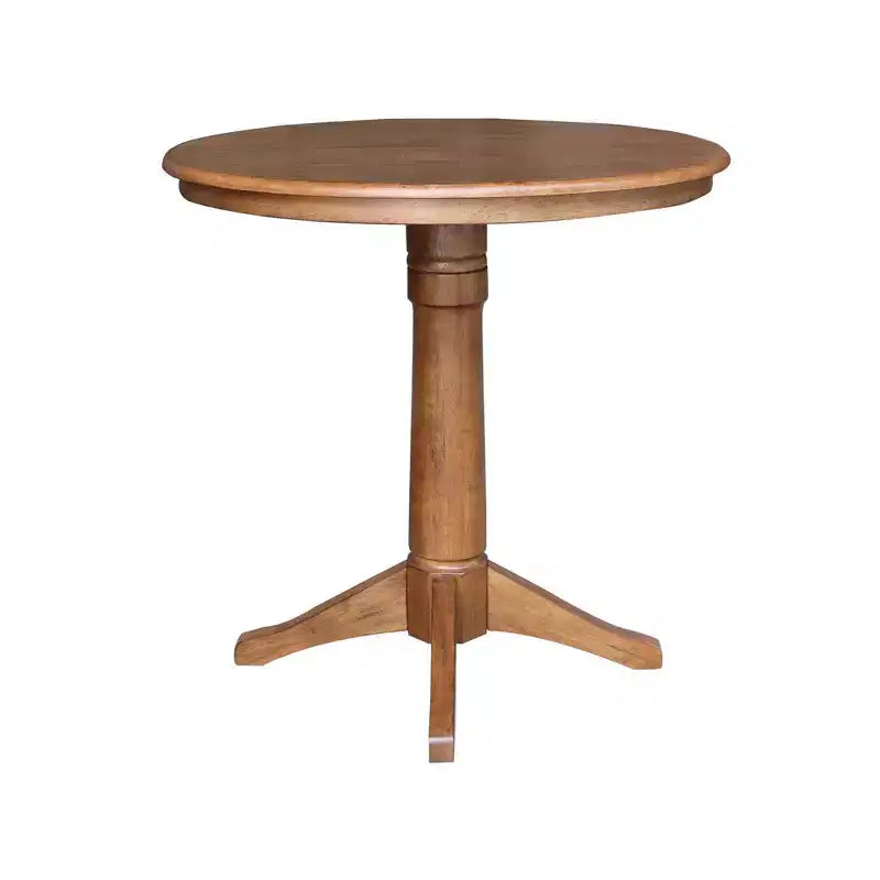 36.1" Lillian Round Top Pedestal 12" Drop Leaf Dining Table Distressed Oak - International Concepts: Solid Wood, Extendable