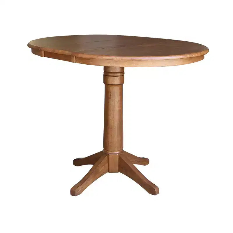 36.1" Lillian Round Top Pedestal 12" Drop Leaf Dining Table Distressed Oak - International Concepts: Solid Wood, Extendable