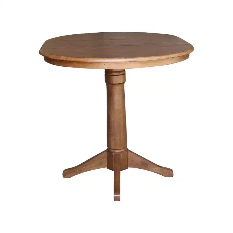 36.1" Lillian Round Top Pedestal 12" Drop Leaf Dining Table Distressed Oak - International Concepts: Solid Wood, Extendable