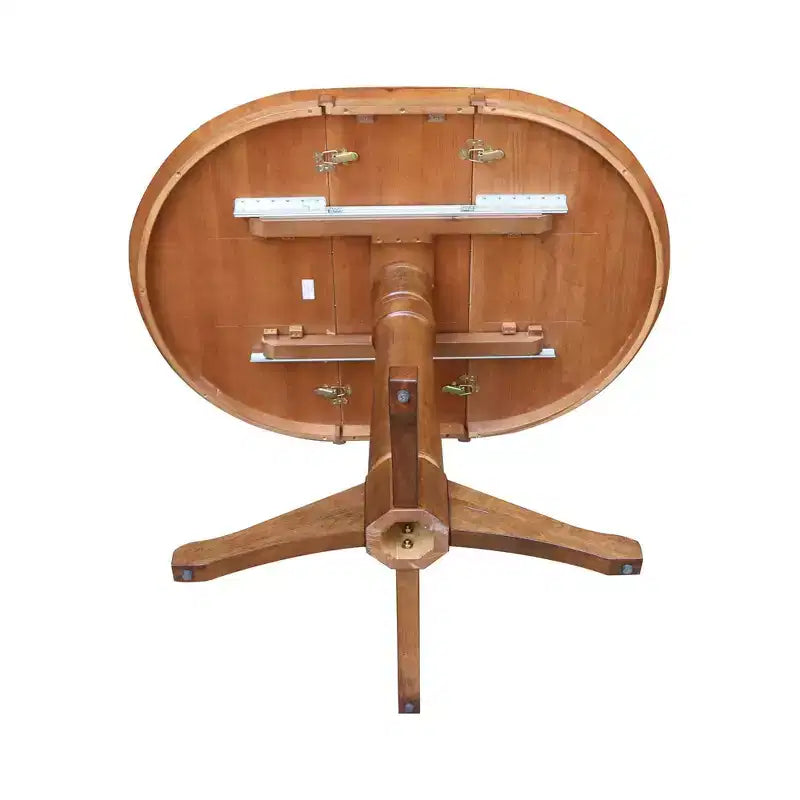 36.1" Lillian Round Top Pedestal 12" Drop Leaf Dining Table Distressed Oak - International Concepts: Solid Wood, Extendable