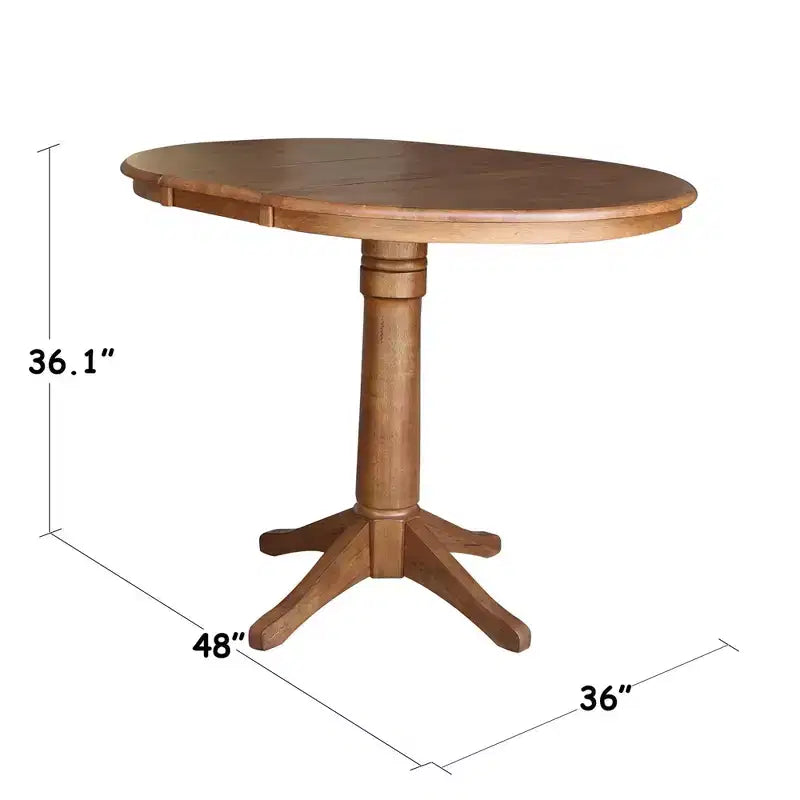 36.1" Lillian Round Top Pedestal 12" Drop Leaf Dining Table Distressed Oak - International Concepts: Solid Wood, Extendable
