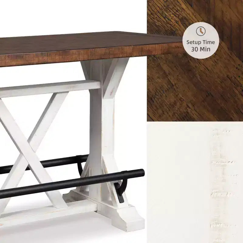 Valebeck Counter Height Dining Room Table Brown - Signature Design by Ashley: Two-Tone Farmhouse Style, Vintage Base, Metal Foot Rests