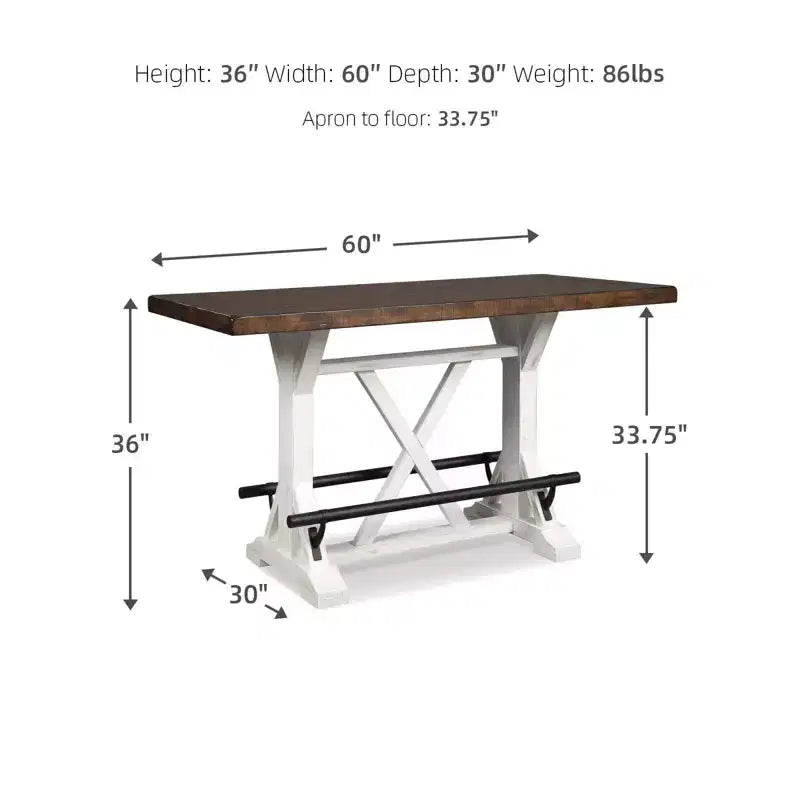 Valebeck Counter Height Dining Room Table Brown - Signature Design by Ashley: Two-Tone Farmhouse Style, Vintage Base, Metal Foot Rests