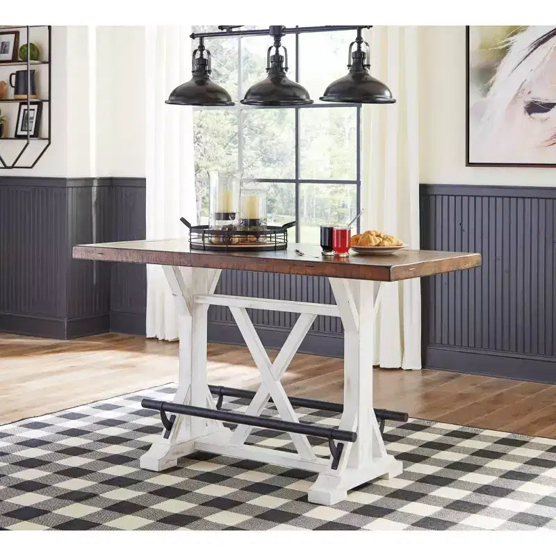 Valebeck Counter Height Dining Room Table Brown - Signature Design by Ashley: Two-Tone Farmhouse Style, Vintage Base, Metal Foot Rests