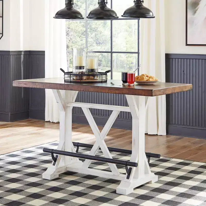 Valebeck Counter Height Dining Room Table Brown - Signature Design by Ashley: Two-Tone Farmhouse Style, Vintage Base, Metal Foot Rests