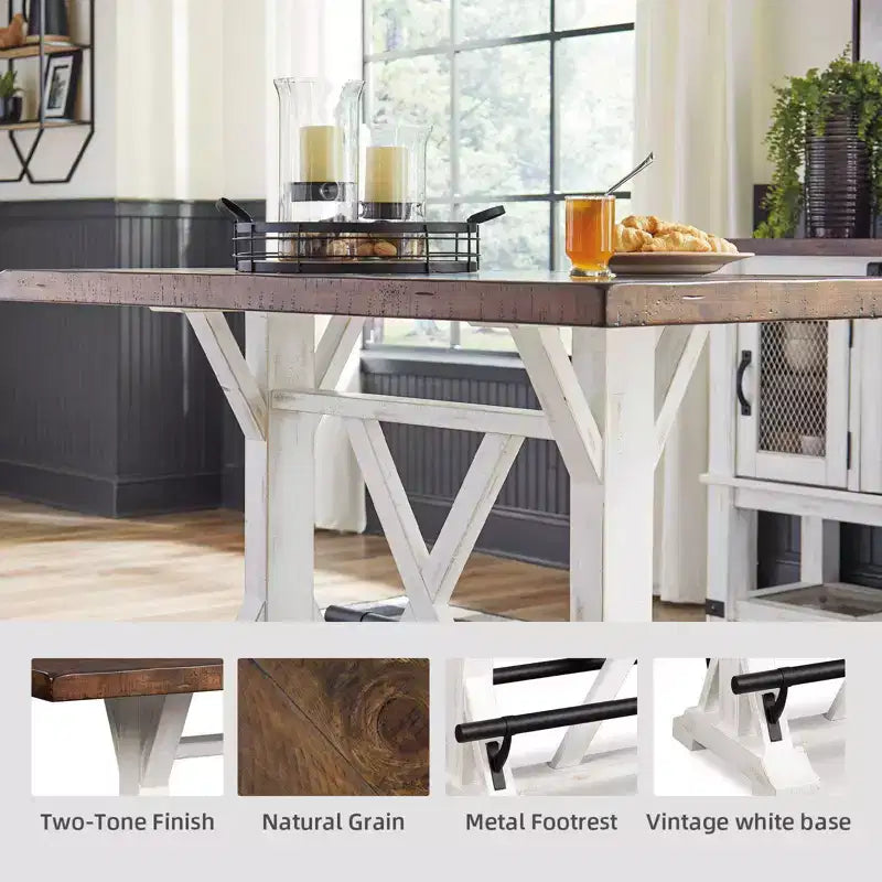 Valebeck Counter Height Dining Room Table Brown - Signature Design by Ashley: Two-Tone Farmhouse Style, Vintage Base, Metal Foot Rests