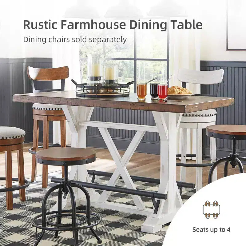 Valebeck Counter Height Dining Room Table Brown - Signature Design by Ashley: Two-Tone Farmhouse Style, Vintage Base, Metal Foot Rests