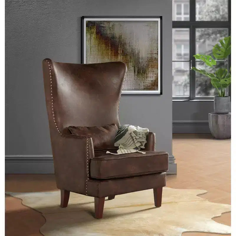 Picket House Furnishings Elia Chair with Chrome Nails Toffee Brown: Upholstered Polyester, Nailhead Trim, Wood Frame