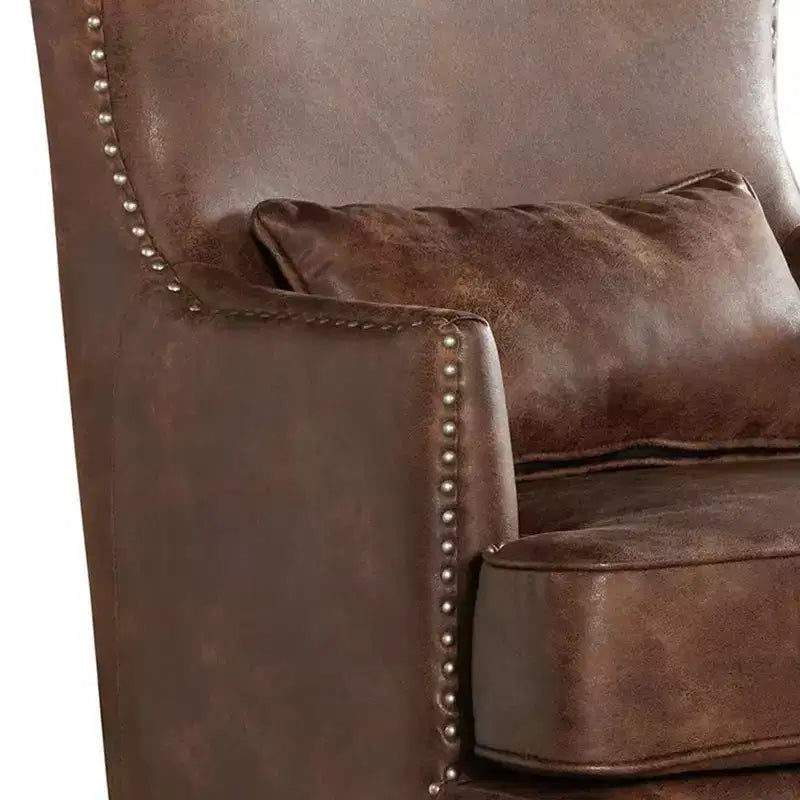 Picket House Furnishings Elia Chair with Chrome Nails Toffee Brown: Upholstered Polyester, Nailhead Trim, Wood Frame