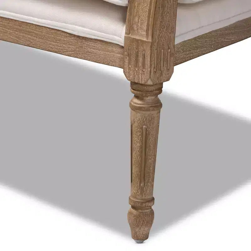 Clemence Upholstered Whitewashed Wood Sofa Loveseat Ivory/Oak - Baxton Studio: Polyester & Cotton, Spot Clean, 3-Seater