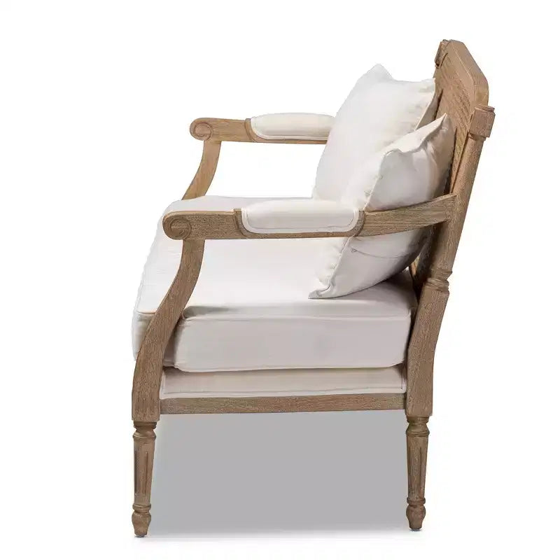 Canapé de salon Clemence en bois blanchi à la chaux, rembourré, ivoire/chêne - Baxton Studio : Polyester et coton, nettoyage ciblé, 3 places