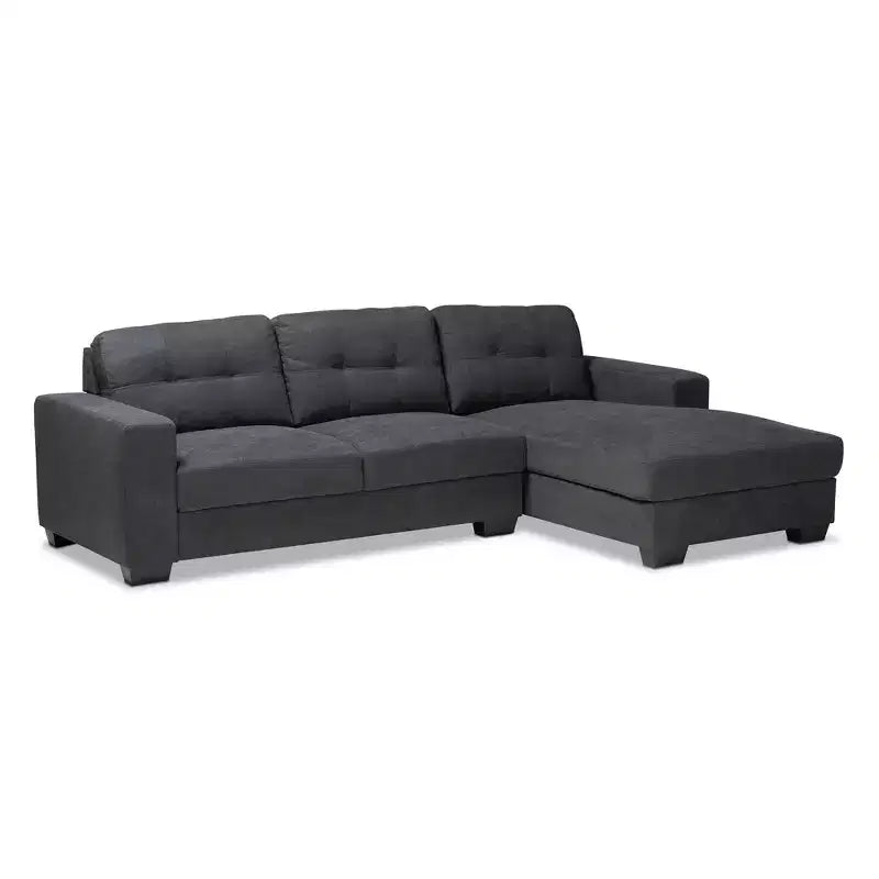 Baxton Studio Langley Sectional Sofa with Right Facing Chaise Dark Gray: Mid-Century Modern, Upholstered, Wood Frame