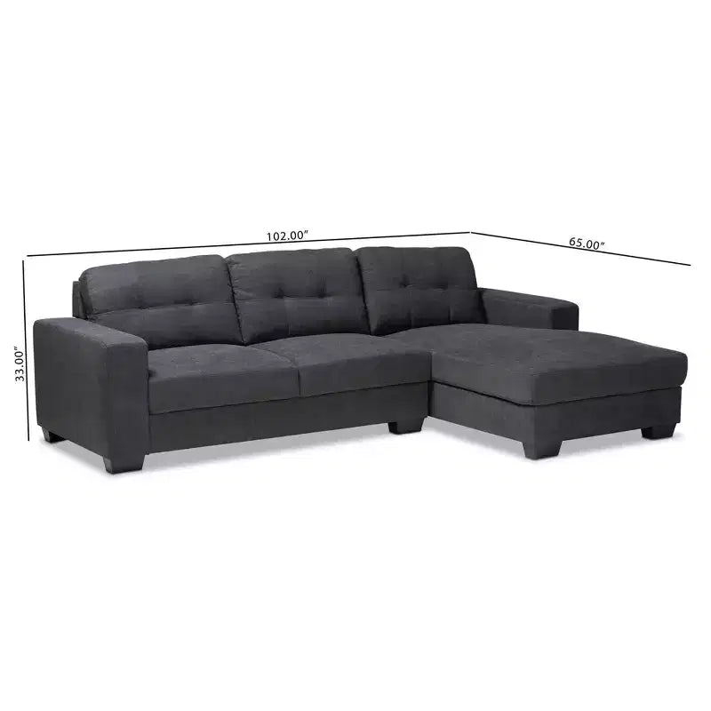Baxton Studio Langley Sectional Sofa with Right Facing Chaise Dark Gray: Mid-Century Modern, Upholstered, Wood Frame