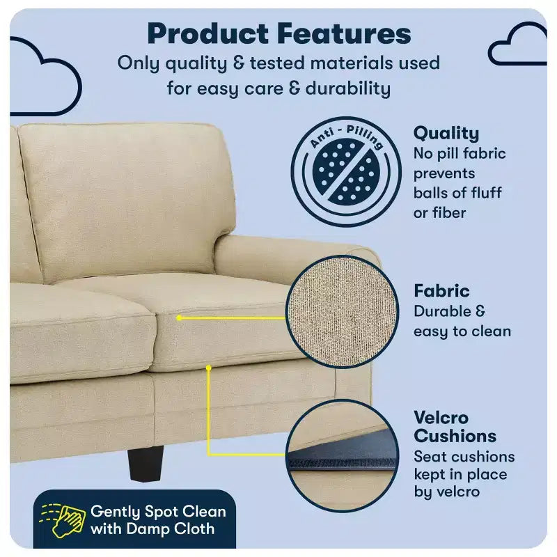 61" RTA Copenhagen Collection Loveseat Marzipan - Serta: Upholstered Polyester, Wood Frame, 450lb Capacity