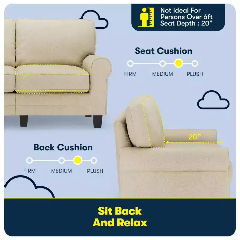 61" RTA Copenhagen Collection Loveseat Marzipan - Serta: Upholstered Polyester, Wood Frame, 450lb Capacity