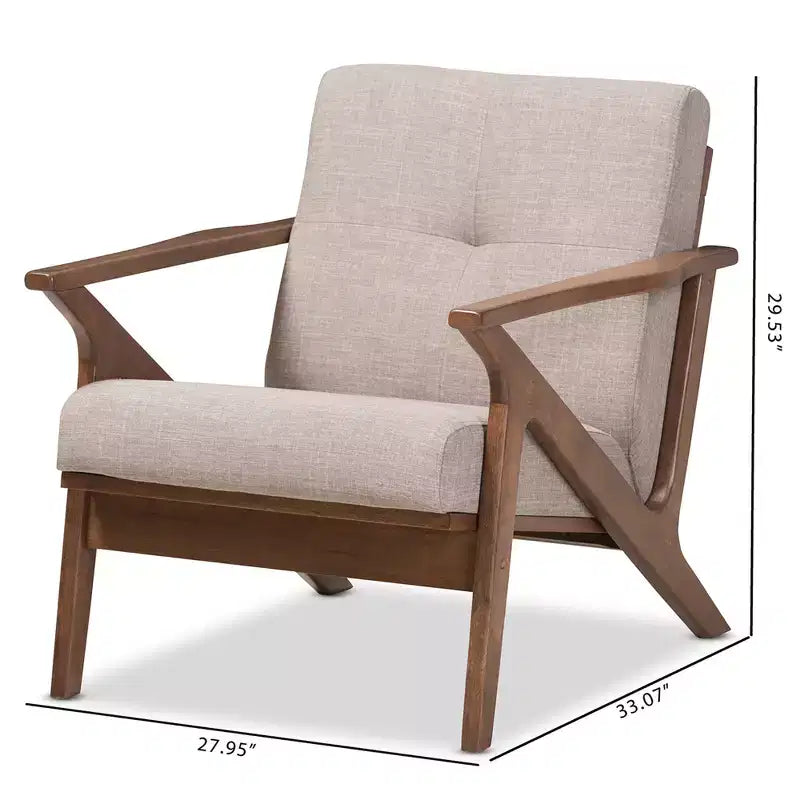 Baxton Studio Bianca Mid Century Modern Walnut Wood Light Gray Fabric Tufted Lounge Chair Light Gray: Vintage Style, Rubberwood Frame