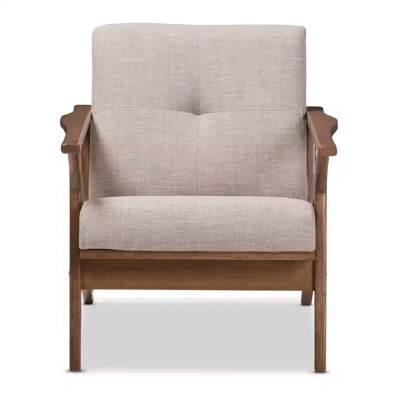 Baxton Studio Bianca Mid Century Modern Walnut Wood Light Gray Fabric Tufted Lounge Chair Light Gray: Vintage Style, Rubberwood Frame