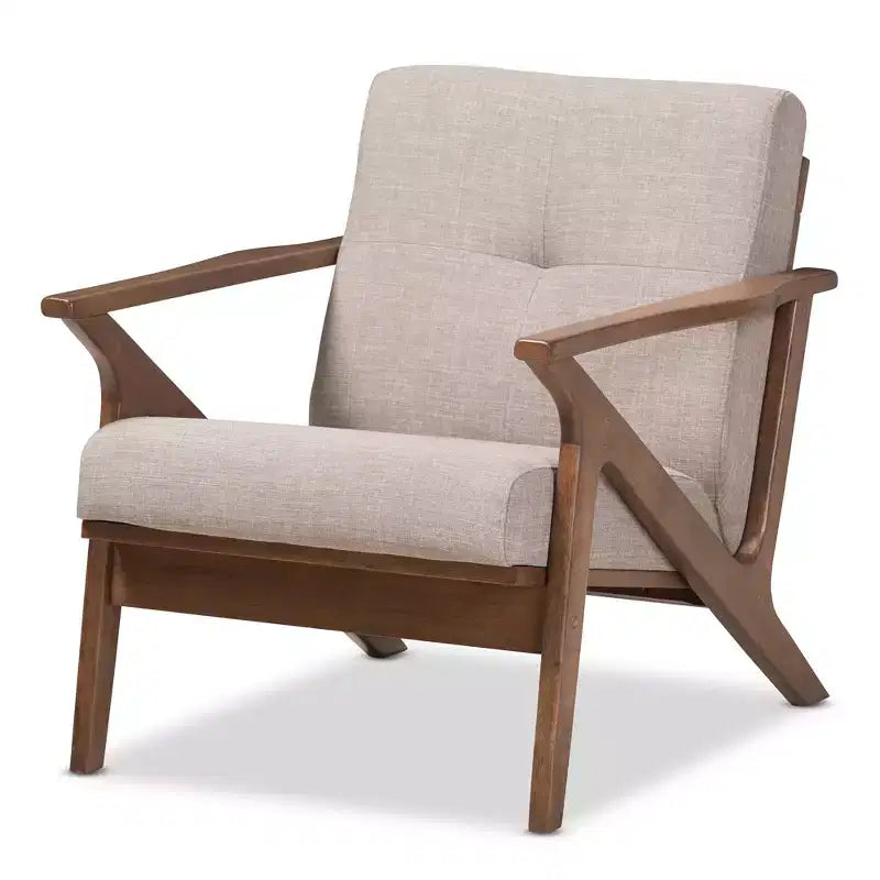 Baxton Studio Bianca Mid Century Modern Walnut Wood Light Gray Fabric Tufted Lounge Chair Light Gray: Vintage Style, Rubberwood Frame