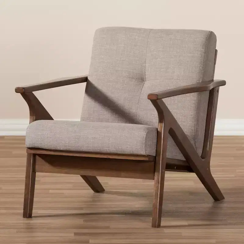 Baxton Studio Bianca Mid Century Modern Walnut Wood Light Gray Fabric Tufted Lounge Chair Light Gray: Vintage Style, Rubberwood Frame
