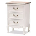 Capucine Two-Tone Natural Whitewashed Oak Finished Wood 3 Drawer Nightstand White - Baxton Studio