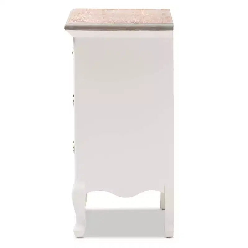 Capucine Two-Tone Natural Whitewashed Oak Finished Wood 3 Drawer Nightstand White - Baxton Studio