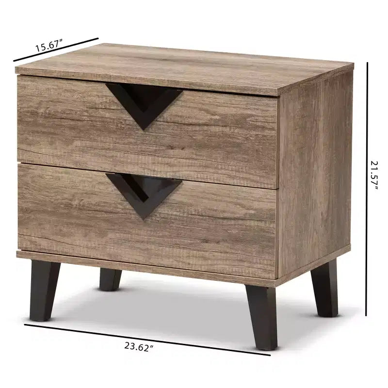 Swanson Modern and Contemporary Wood 2 - Drawer Nightstand - Light Brown - Baxton Studio: Includes Anti-Tip Hardware, Polyethylene Surface