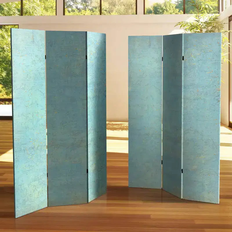 6" Double Sided Voice of the Sky Canvas Room Divider Blue - Oriental Furniture: Spruce Wood Frame, No Assembly Required