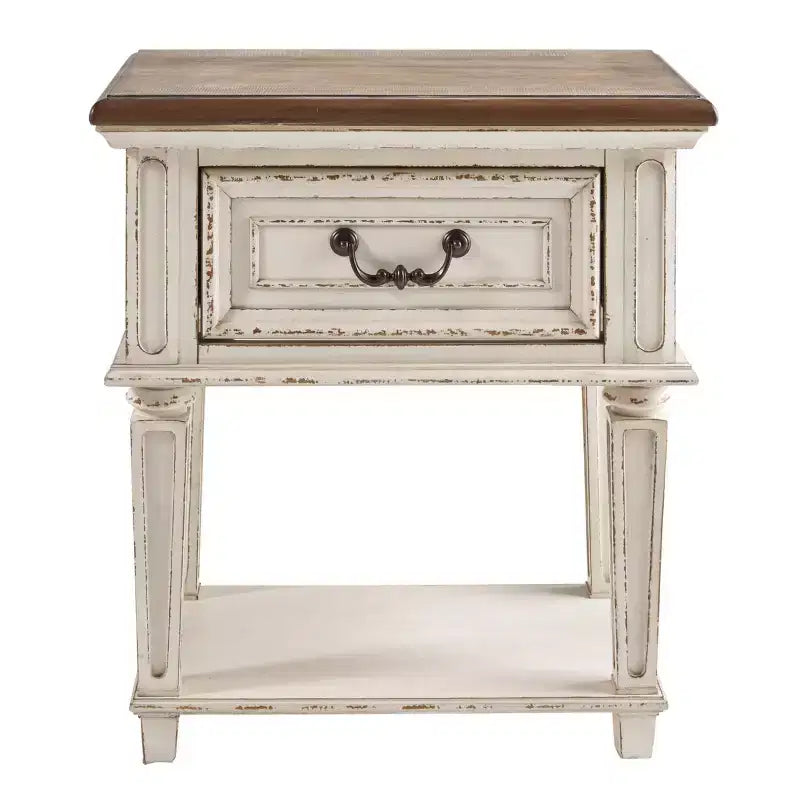 Table de chevet à un tiroir Blanc écaillé - Style cottage