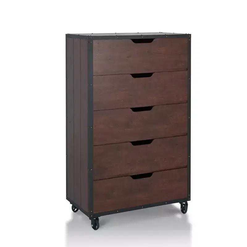Owen 5 Drawer Chest Vintage Walnut/Black - miBasics: Industrial Design, Casters, Storage Solution