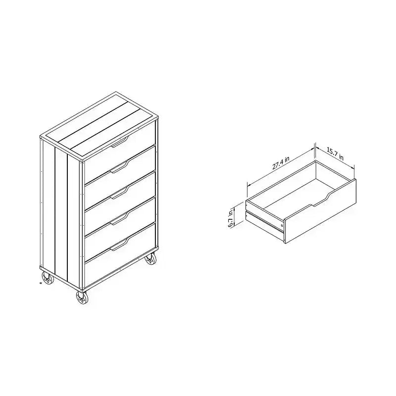 Owen 5 Drawer Chest Vintage Walnut/Black - miBasics: Industrial Design, Casters, Storage Solution