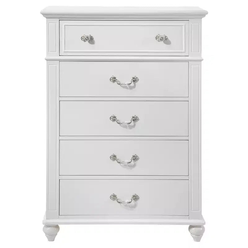 Annie Vertical Dresser White - Picket House Furnishings: 5-Drawer Storage, Crystal Handles, MDF & Rubberwood