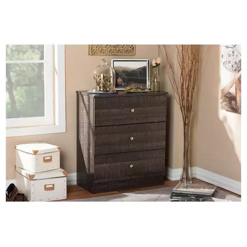 Deacon Modern and Contemporary Wood 3 Drawer Storage Chest Espresso Brown - Baxton Studio: Bedroom Furniture with Anti-Tip Design