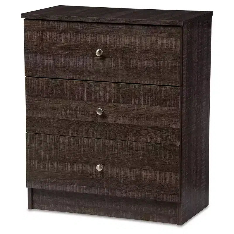 Deacon Modern and Contemporary Wood 3 Drawer Storage Chest Espresso Brown - Baxton Studio: Bedroom Furniture with Anti-Tip Design