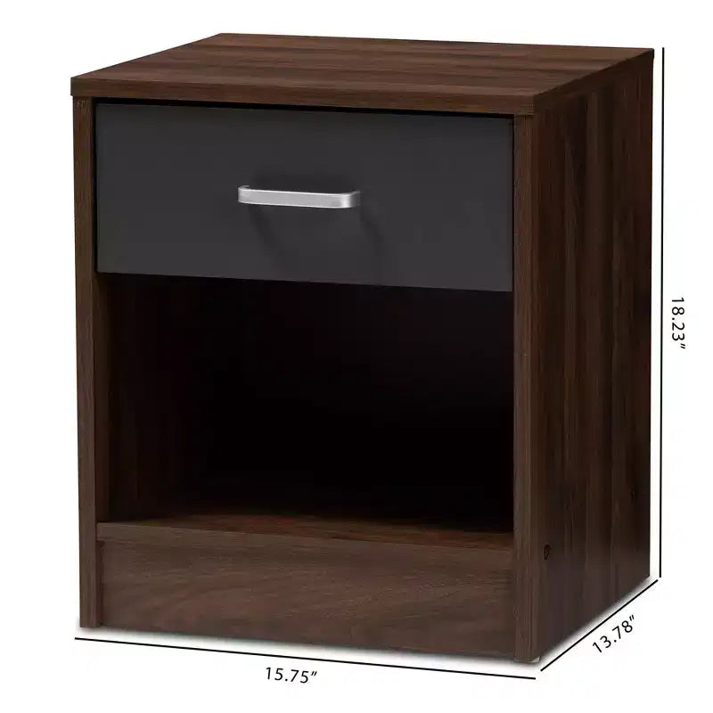 Hansel 1 Drawer and Finished Nightstand Brown/Gray - Baxton Studio: Modern Bedside Furniture with Open Shelf