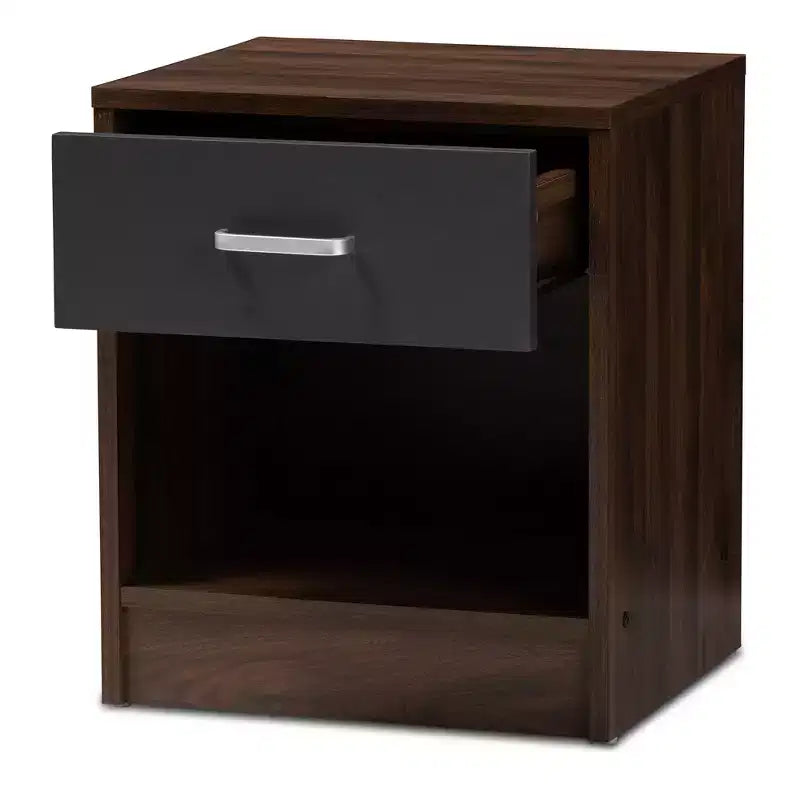 Hansel 1 Drawer and Finished Nightstand Brown/Gray - Baxton Studio: Modern Bedside Furniture with Open Shelf
