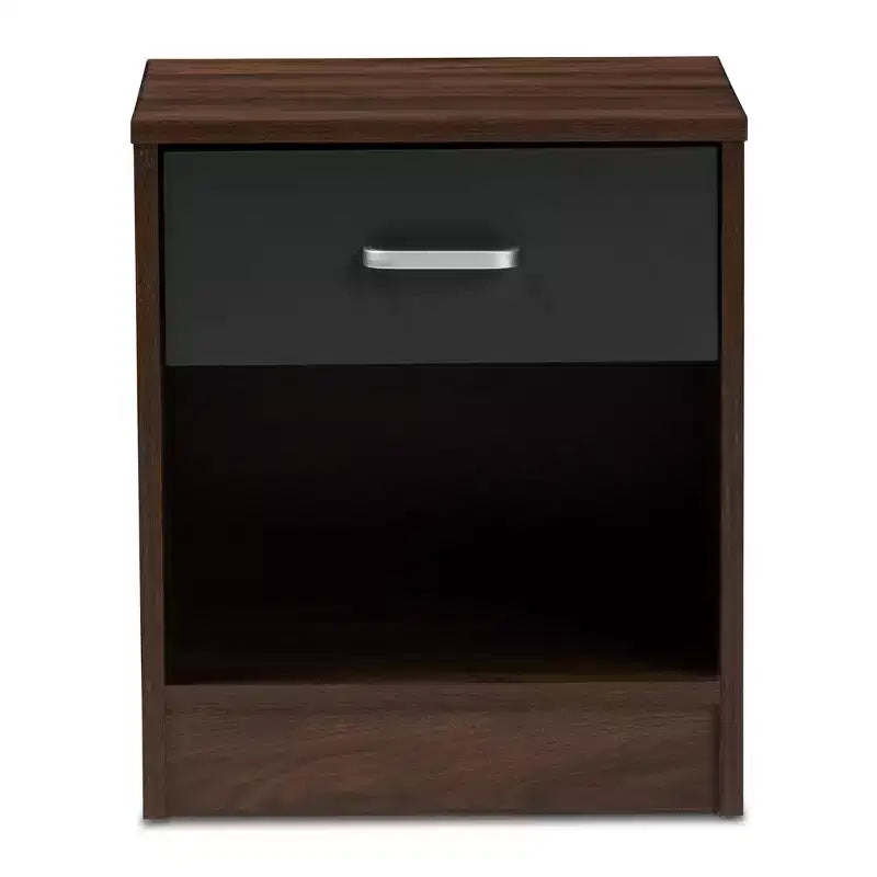 Hansel 1 Drawer and Finished Nightstand Brown/Gray - Baxton Studio: Modern Bedside Furniture with Open Shelf