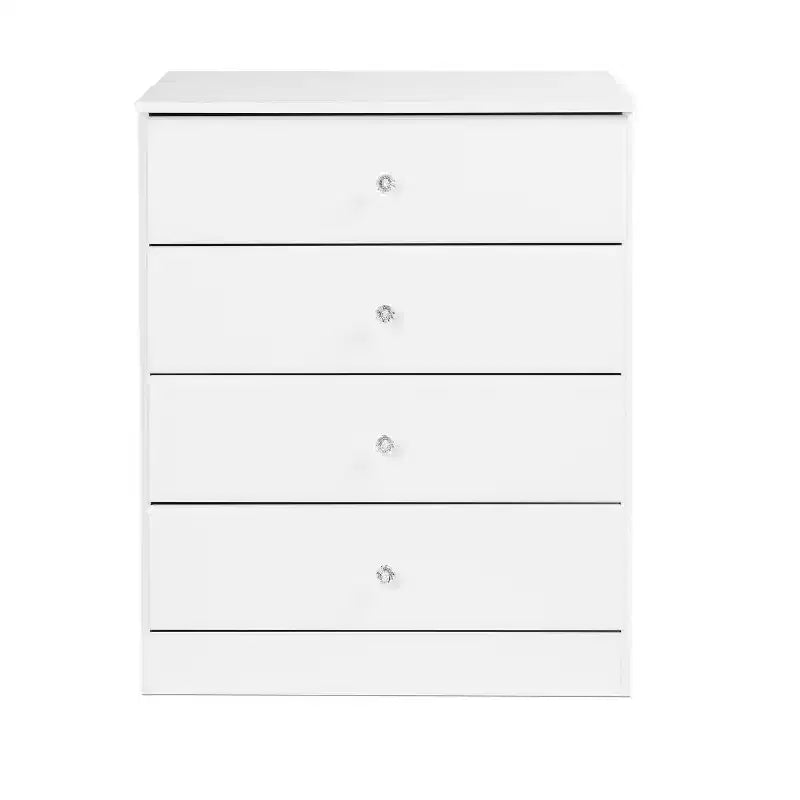 Astrid 4 Drawer Dresser with Crystal Knobs White - Prepac